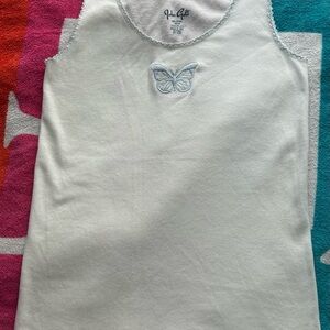 Brandy Melville White Tank with Light Blue Butterfly Embroidery